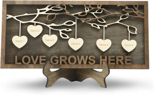 Vista 41 de Árbol genealógico con etiqueta de corazón, placas de madera grabadas personalizadas, regalos personalizados para madres, padres, escritorio, nombres