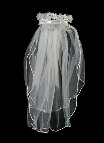 Vista 7 de Swea Pea & Lilli - Velo de primera comunión para niñas, tocado blanco para la primera comunión con diadema, flores de organza con diamantes