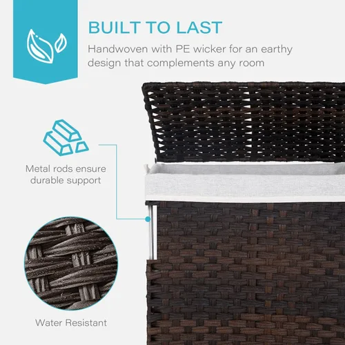 Vista 3 de Cesta de ropa con tapa, cesta de lavandería de 90 litros con tapa, cestas grandes para lavandería con 2 bolsas extraíbles con forro, cesta de Marrón