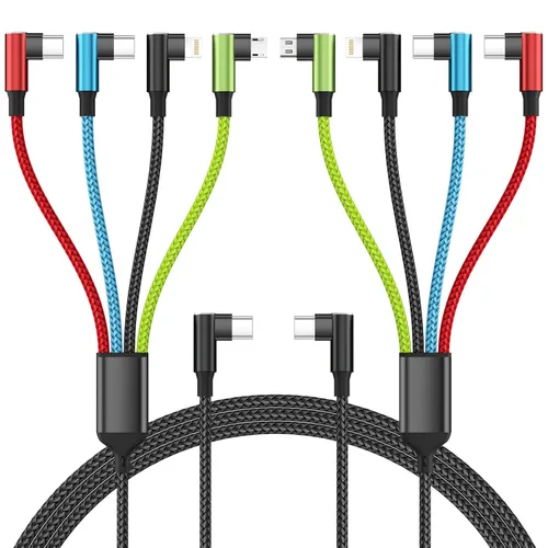 Vista 14 de 4 in 1 Multi Charging Cable, 2 Pack 6FT Charging Cords for Devices Nylon Braided USB C Car Charger Cable with Dual USB-C, IP & Micro Ports, Long