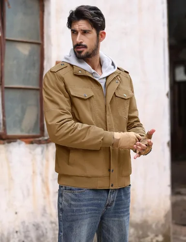 Vista 4 de MAGCOMSEN Chaqueta de invierno para hombre, con forro polar, chaqueta de trabajo de lona encerada, chaquetas cálidas de sherpa, chaqueta militar
