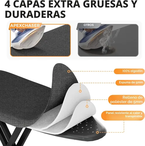 Vista 4 de APEXCHASER Tabla de Planchar de Tamaño Completo, Conjunto de Tabla de Planchar y Plancha con Altura Ajustable, Tablas de Planchar Plegables