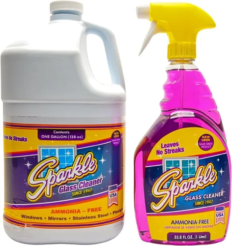 Vista 2 de Sparkle Botella de spray de limpiador de vidrio y botella de repuesto, limpiador de vidrio de fórmula original sin amoníaco, no deja rayas, botella