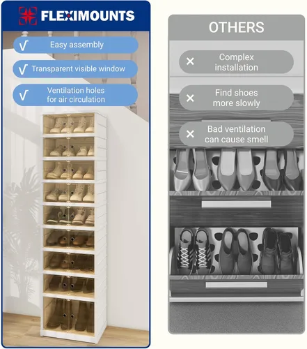 Vista 4 de FLEXIMOUNTS Organizador de Zapatero Caja de Almacenamiento de 9 Niveles - 18 Pares, Zapatero Alto Portátil Plegable para Armario Entrada, Armario