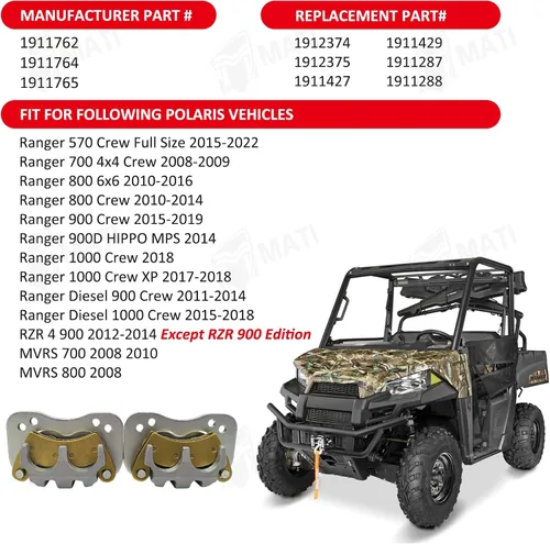 Vista 2 de M MATI Pinzas de freno traseras izquierda derecha para Polaris Ranger 570 700 800 6x6 900 1000 Crew Diesel RZR 4 900 MVRS 700 800 1911762 1911764