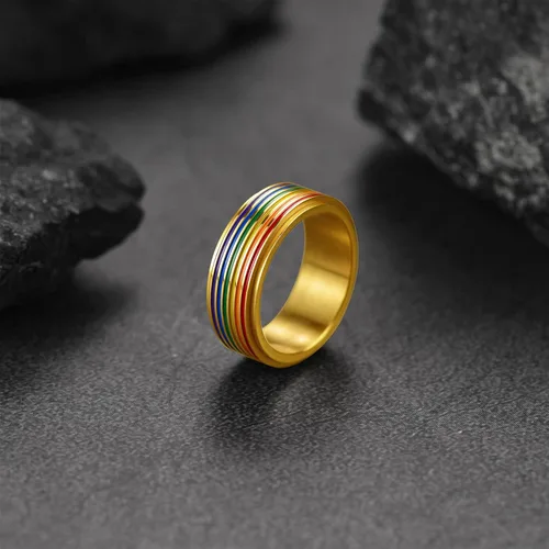 Vista 40 de FaithHeart Anillos para ansiedad LGBT Pride Rainbow, acero inoxidable/chapado en oro de 18 quilates, joyería de amor es amor para hombres y mujeres