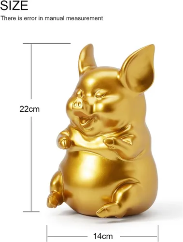 Vista 5 de HAUCOZE Alcancía para monedas, estatua de cerdo, escultura moderna, decoración del hogar, dormitorio, arte, regalo, poliresina, oro, 8.3 pulgadas