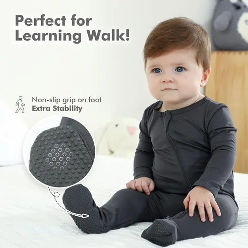 Vista 5 de HAPIU - Pijama de bambú con pies para bebé, con cremallera frontal de 2 vías, mamelucos Sleep 'N Play, de 0 a 24 meses