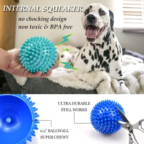 Vista 2 de Pelotas chirriantes para perros de 4.5 pulgadas, juguetes para perros medianos y grandes, para masticadores agresivos, bola puntiaguda, juguetes