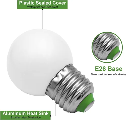 Vista 4 de Bombillas tipo globo G14 G45 3W E26/E27 Edison tornillo 120V blanco cálido, paquete de 2 unidades 3W, no regulable, 260 lúmenes, para espejo