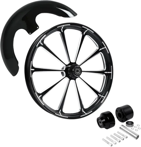 Vista 33 de TCMT Llanta de rueda delantera de 21", buje de rueda de brida de doble disco con guardabarros delantero negro sin pintar, compatible con modelos