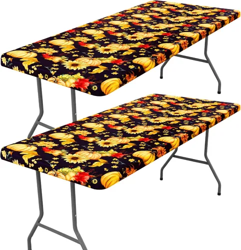 Vista 86 de Moosfor Paquete de 2 manteles rectangulares de elastano de 4 pies, elásticos y ajustables para pícnic, cubierta de mesa de patio elástica y lavable
