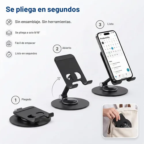 Vista 6 de Uncaged Ergonomics Adjustable/Foldable Swivel Phone Stand for Desk (Black)
