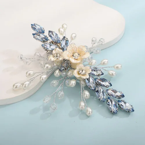 Vista 16 de Teyglen Pinza para el pelo de novia de cristal con diamantes de imitación, perlas hechas a mano, accesorios para el cabello de boda, accesorios