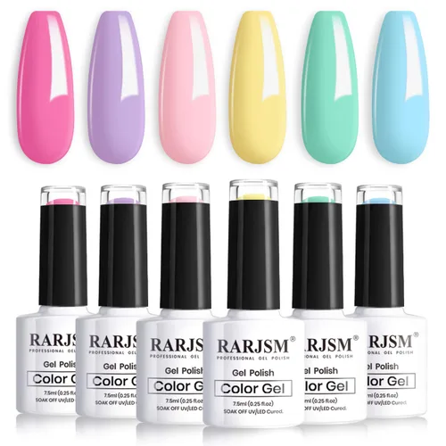 Vista 11 de RARJSM Juego de 6 esmaltes de uñas de gel, color marrón, café, vino, borgoña, nude, morado, rosa, champán, dorado, purpurina, para invierno, secado