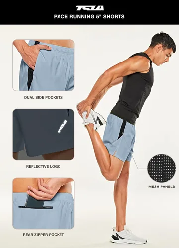 Vista 4 de TSLA Men's Active Running Shorts, Training Exercise Workout Shorts, Quick Dry Gym Athletic Performance Shorts with Pockets