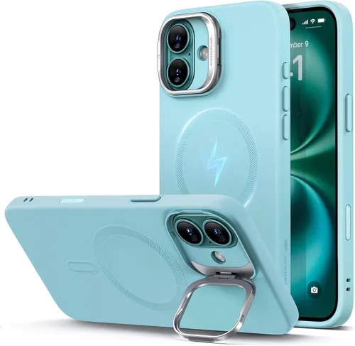 Vista 32 de ESR Funda para iPhone 14 Pro Max, Compatible con Funda de Silicona MagSafe con Soporte, Protección de Grado Militar, Soporte Integrado para Guardar