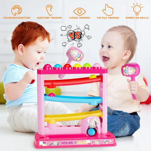 Vista 3 de OCHIDO Juguetes Montessori para niños de más de 3 años, juguetes de bola Pound A incluyen 2 martillos y 12 bolas, regalos para niñas a partir de 3