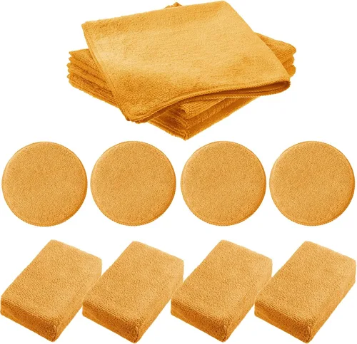 Vista 2 de Tallew Paquete de 12 almohadillas aplicadoras de microfibra para automóvil, incluye aplicador de microfibra de cera redonda, toalla de secado