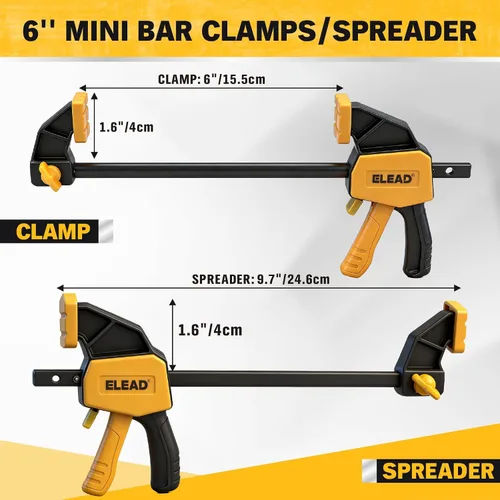 Vista 2 de Abrazaderas de barra mini de 6 pulgadas para carpintería, abrazadera/separador F de una mano de 2 piezas, abrazadera para madera con límite de carga