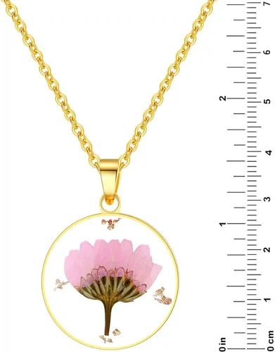 Vista 21 de Forget-Me-Not and Queen Anne's Lace Pressed Wildflower Necklace Birth Month Real Flower Necklace Gold/Silver Pressed Flower Jewelry