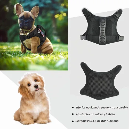 Vista 3 de Arnés táctico para perro, chaleco táctico para cachorros, con mango de goma, K9, ajustable y militar, chaleco para mascotas, arnés para Negro