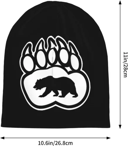 Vista 3 de Gorro de oso nativo americano, suave y cálido, gorro de punto elástico para hombres y mujeres, color negro, Negro