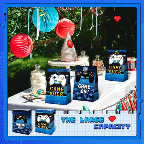 Vista 5 de Pajean 24 bolsas de regalo para videojuegos, suministros de fiesta de videojuegos, recuerdos de fiesta para jugadores, bolsas de golosinas con 30