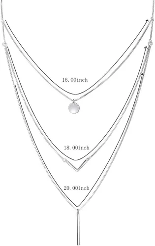 Vista 6 de DAOCHONG S925 Sterling Silver Triple Layer Pendant Choker Necklace for Women 162