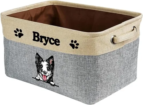 Vista 14 de Cesta de almacenamiento plegable personalizada con lindo borde de perro, plegable y resistente de tela resistente para juguetes de mascotas, cubo