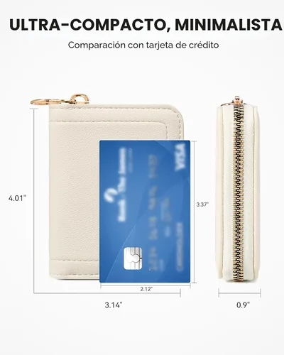 Vista 4 de BOSTANTEN Tarjetero de tarjeta de crédito RFID de cuero pequeñas carteras para mujer, cartera de tarjeta con cremallera de acordeón, Beige