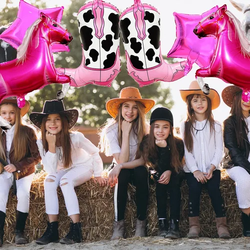 Vista 5 de 6 globos de fiesta de vaquera occidental, botas de vaquera rosa, globos de caballo para niñas, temática occidental, cumpleaños, baby shower