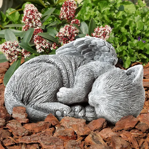 Vista 5 de Piedra Conmemorativa para Gatos - Ángel de Gatito Durmiendo en Paz, Estatua para Jardín, Recuerdo, Marcador de Tumba y Pérdida - Regalo de Simpatía