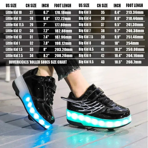 Vista 6 de Zapatos de patinaje LED para niños y niñas, tenis con ruedas desmontables y recargables intermitentes Negro