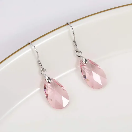 Vista 42 de Aretes colgantes de cristal austriaco con forma de lágrima para mujer, joyería hipoalergénica de plata de ley 925