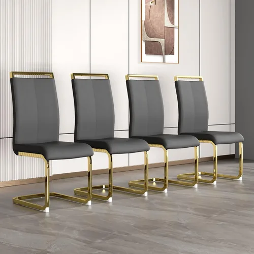 Vista 13 de Juego de 2 sillas de comedor, sillas de cocina, sillas sin brazos, sillas laterales de cuero y patas de metal con respaldo alto