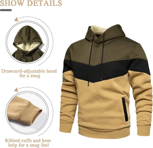 Vista 4 de Gesean Men's Novelty Color Block Pullover Fleece Hoodie Long Sleeve Casual Sweatshirt with Pocket
