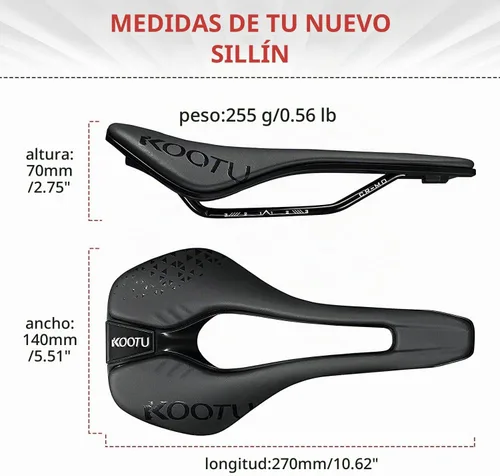 Vista 2 de KOOTU Sillín de bicicleta de carretera, cómodo asiento de bicicleta impermeable para hombres y mujeres, asiento de bicicleta transpirable que