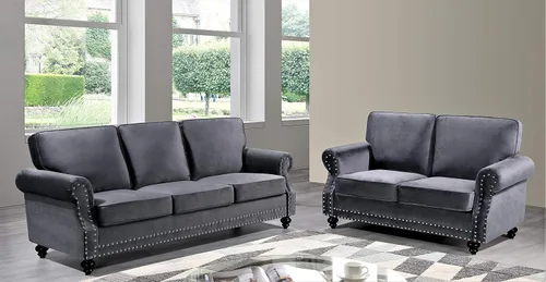 Vista 12 de Container Furniture Direct Lotus - Sofá biplaza tapizado de terciopelo moderno de mediados de siglo, con brazos enrollados, color beige