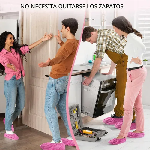 Vista 6 de squish Fundas para zapatos, desechables, antideslizantes, paquete de 100 (50 pares), color rosa, gruesas, extra desechables, fundas para botas