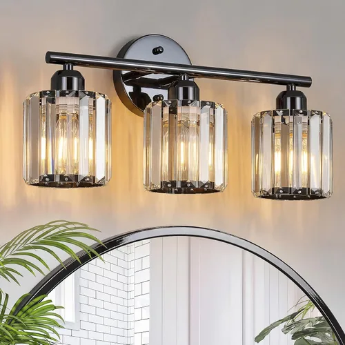 Vista 16 de Moderna lámpara de tocador de cristal de 2 luces, lámpara vertical de baño de níquel cepillado sobre espejo para tocador y lavabo, compatible