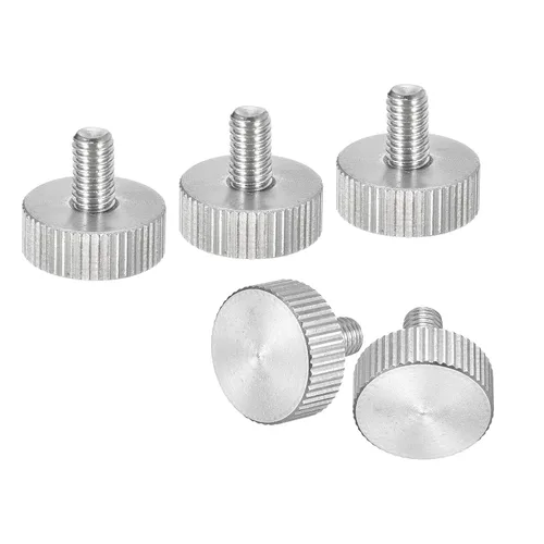 Vista 25 de uxcell M3x6mm Tornillos de pulgar moleteados, 5 piezas de acero inoxidable 304, cabeza plana moleteada, tornillos de pulgar roscados completamente