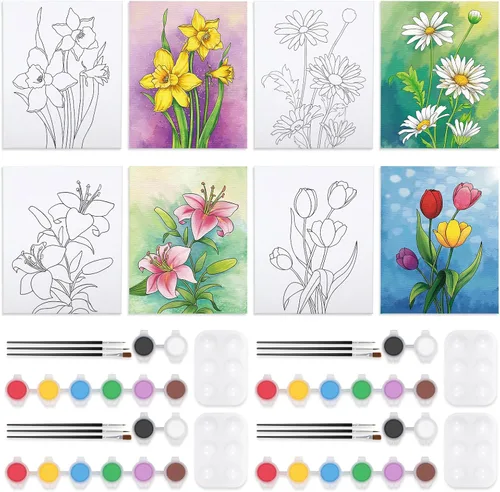 Vista 19 de VOCHIC Paquete de 4 kits de fiesta de 8 x 10 pulgadas, kit de pintura de lienzo predibujado para pintura para adultos, suministros de pintura