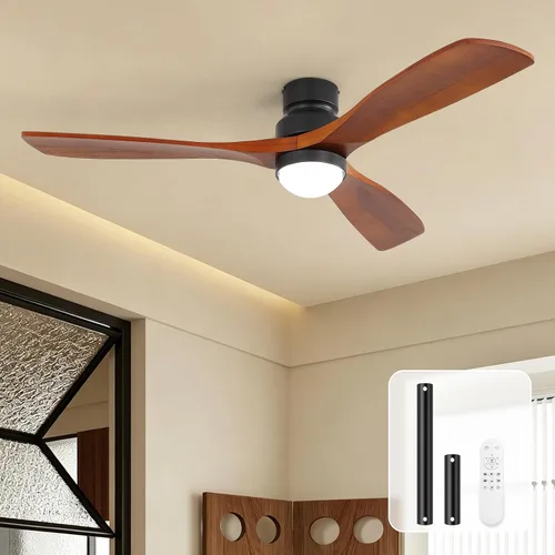 Vista 12 de Sofucor Ventiladores de techo inteligentes de madera de 52 pulgadas, montaje empotrado y montaje de varilla descendente, 3 aspas de madera