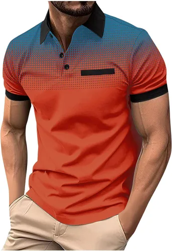 Vista 26 de Mens Shirts Casual Stylish Button Down Short Sleeve Polo Shirt Summer Vacation Shirts Loose Athletic Pullover Tee