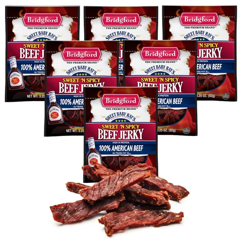 Vista 16 de Bridgford Sweet Baby Ray's Beef Jerky Honey BBQ de 3.25 onzas, paquete de 2 – Cecina alta en proteínas para impulso de energía del mediodía