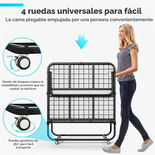 Vista 6 de Greenvelly Cama plegable con colchón, cama plegable de 75 x 31 pulgadas con colchón de espuma viscoelástica de 5 pulgadas, cama plegable con marco