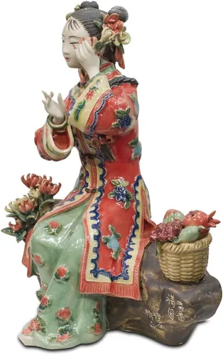 Vista 2 de Figura de porcelana china, Shi Wan Lady en rojo