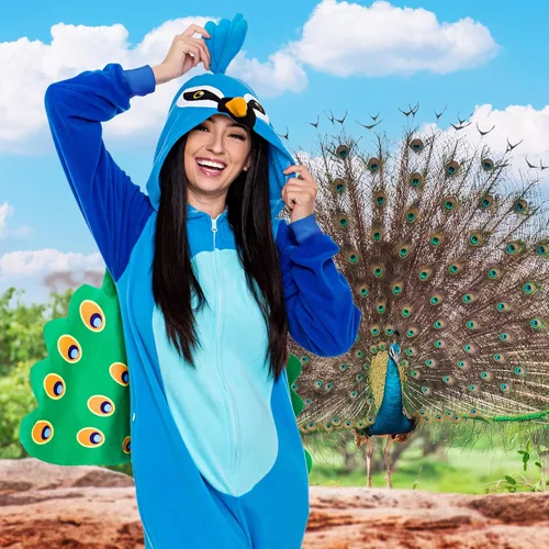 Vista 2 de FUNZIEZ! Pijama de pájaro una pieza Disfraz de loro adulto de felpa