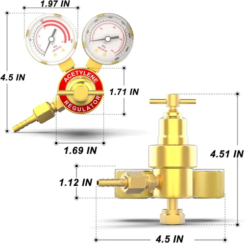 Vista 2 de MEANLIN MEASURE Regulador de acetileno Medidores de gas de soldadura CGA 200 Regulador de antorcha de corte, salida 0-200PSI Entrada 0-400PSI
